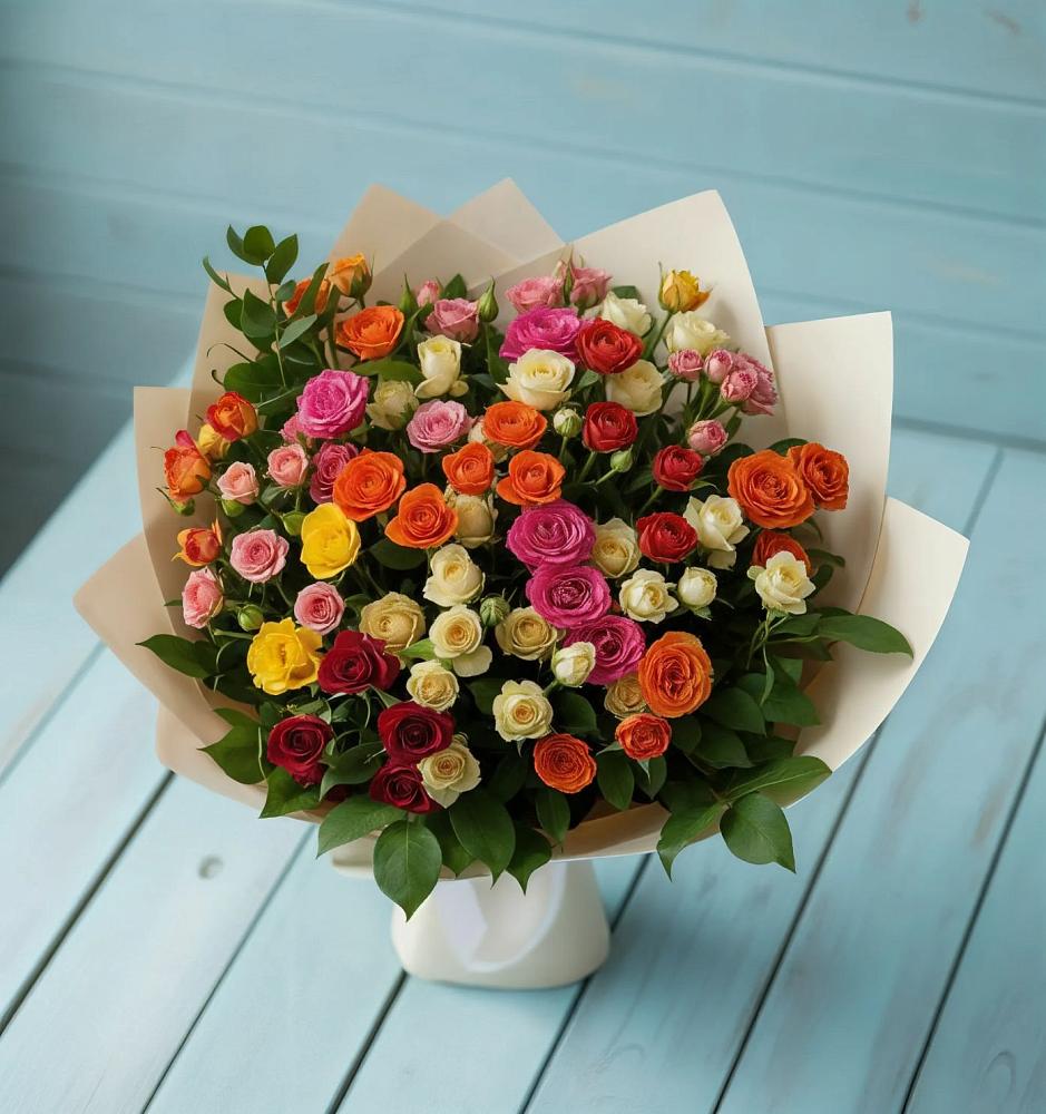 Букет Микс из разноцветных кустовых роз в Вурнары